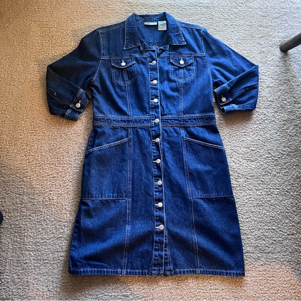 vintage faded glory denim midi dress with pockets